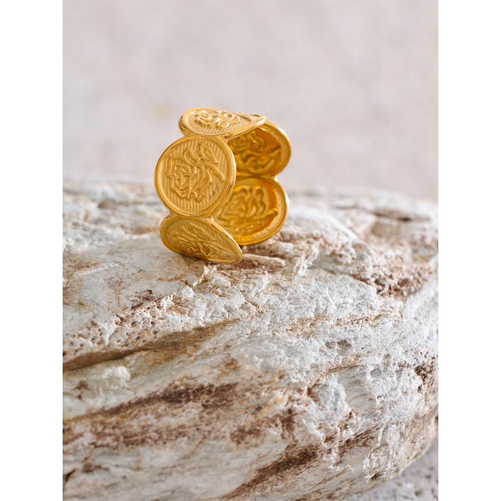 Eetit Adjustable Stainless Steel Flower Shape Open Ring 18K Golden PVD Plated Texture Popular Jewelry Recommend Gift