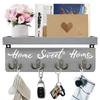 Wooden Key Holder for Wall with Shelf Home Entryway Decorative Key Hanger for Wall with 4 Double Key Hooks and Mail Organizer