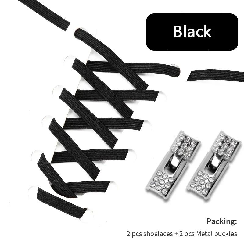 Fashion Elastic No Tie Shoelaces Rhinestone Cross Lock Tieless Shoelace Flat Shoe Laces Suitable for Sneakers and Athletic Shoes