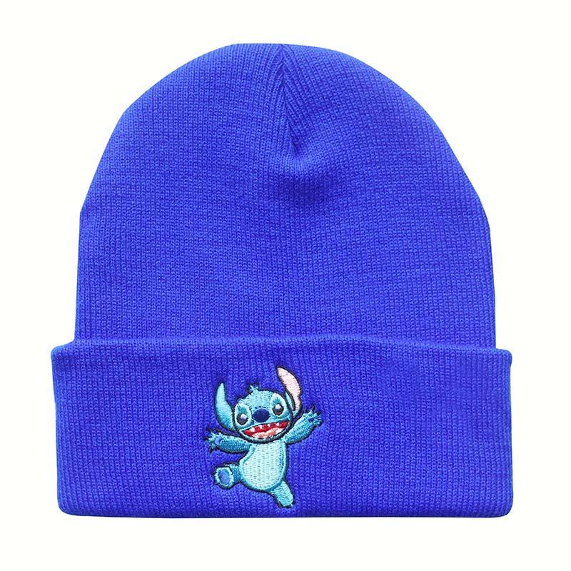 Unisex Student Cartoon Stitch Embroidered Knit Hat Outdoor Pullover Warm Hat Hip-Hop Beanie