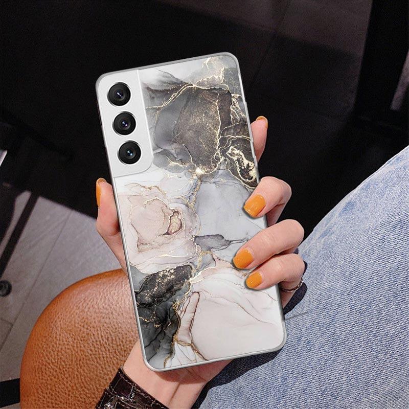 Fashion Gold Pink Geometric Marble Phone Case For Samsung Galaxy S24 S25 Edge S26 Ultra S23 S22 S21 Plus S20 FE + Personalized P