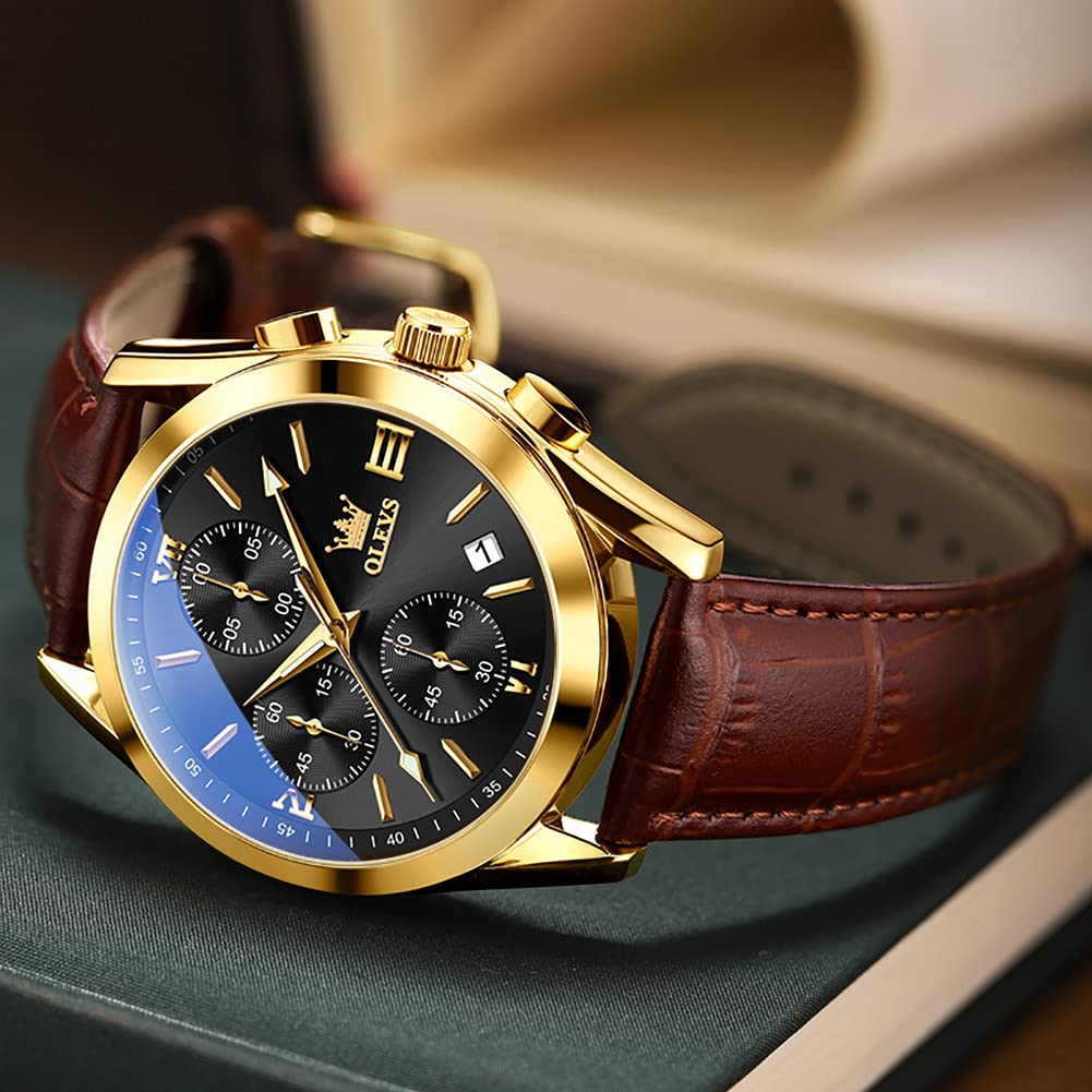 OLEVS Men's Watch, Stylish Ultra-Thin Leather Strap, Quartz Movement, Analog, Date Display, for Men