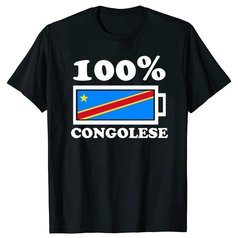 Funny Congo Republic Flag 100% Congolese Battery Power T-shirts Men Casual Tshirt 100% Cotton Loose Oversized T Shirt Summer