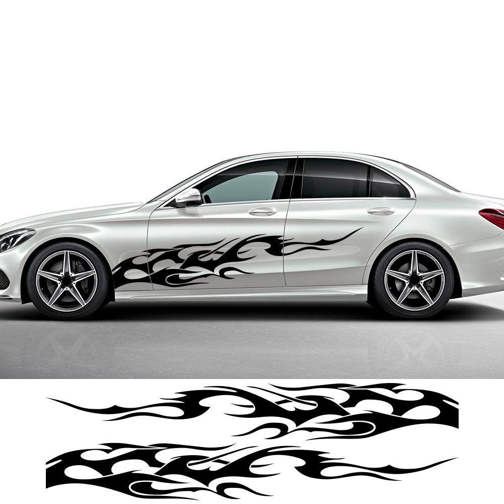 2 Stück/1 Paar Flammen-Grafiken Autoaufkleber Wasserdicht für Auto Seitenkarosserie Tür Umbau Auto Styling Dekor Selbstklebende Vinyl-Aufkleber