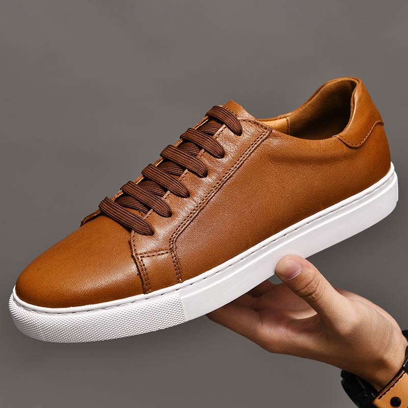 Fashion Leather Men's Shoes High Quality Casual Shoes Lace Up White Sole Loafers Luxury Brand Shoes Soft Sole Comfortable Outdoor Shoes