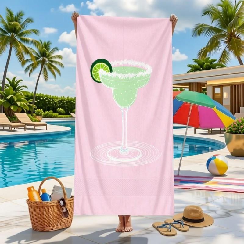La Dolce Vita Lemon Blue White Vertical Stripe Beach Towel Soft Quick Dry Towel For Pool Beach Shower Outdoor Vacation Daily Use