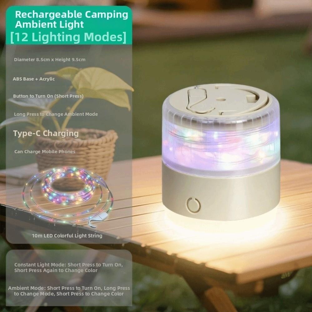RGB LED Camping Lamp IPX6 Waterproof Retractable String Outdoor Night Light Portable Top Handle Garden Decoration Lamp