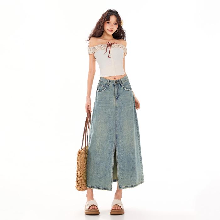 

Women s High Waist Slit Pencil Skirt - American Retro Denim, 2026 Spring/Summer Collection XL