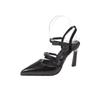 Chunxin Black High Heels Women's Leather Pointed Head Bag Head Thin Heel Bow Strap White Sandals