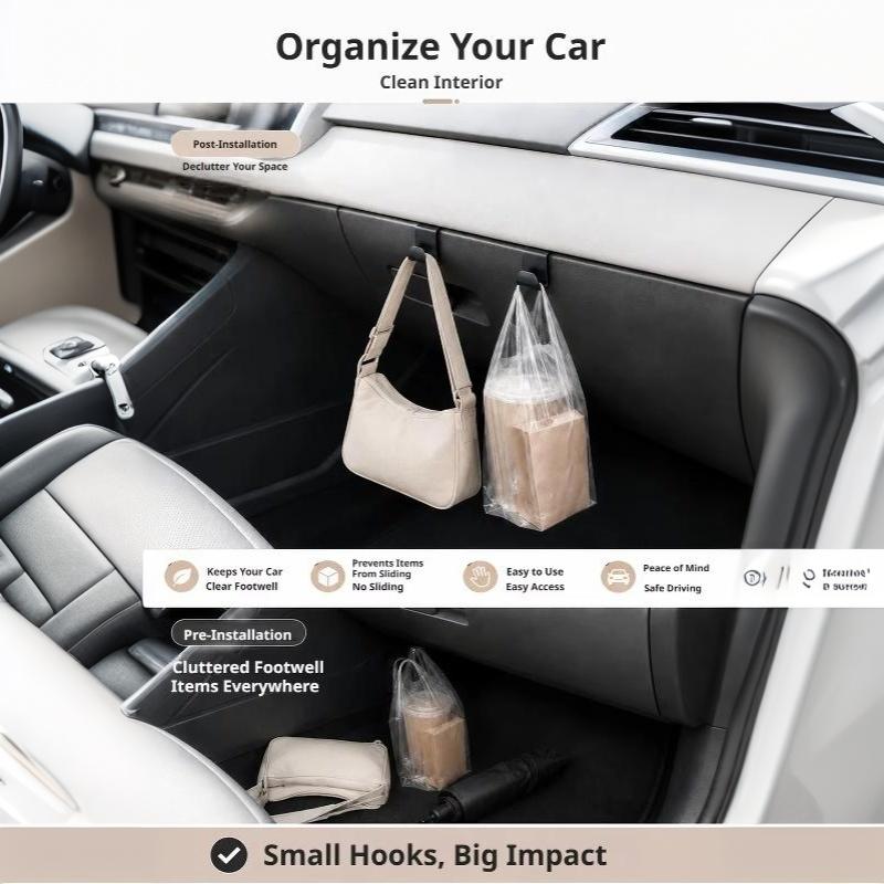 10Pcs Wall Mounted Car Copilot Hooks Space Saving Glove Box Storage Holders for Road Trip Snacks Garbage Bags Auto Accessories