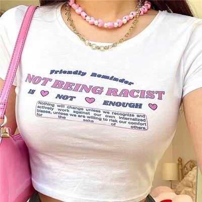 Y2K Ästhetik Niedlicher Briefdruck Basic Baby T-Shirts Streetwear O-Ausschnitt Kurzarm T-Shirt Sommer Weiß Crop Top Slim