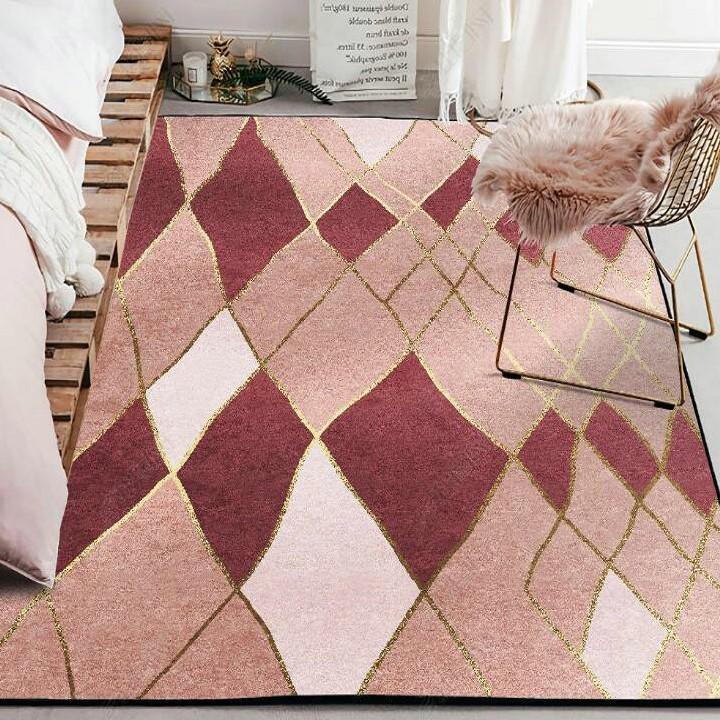 Minimalist Home Decoration Carpet Luxury Geometric Print Square Rugs Multi-Size Non-Slip Mats for Living Room Bedroom Etc