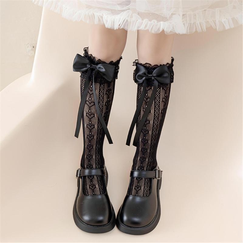 Girls Knee Socks Bowknot Ribbon Socks Stockings for Girl Student 3-16 Year