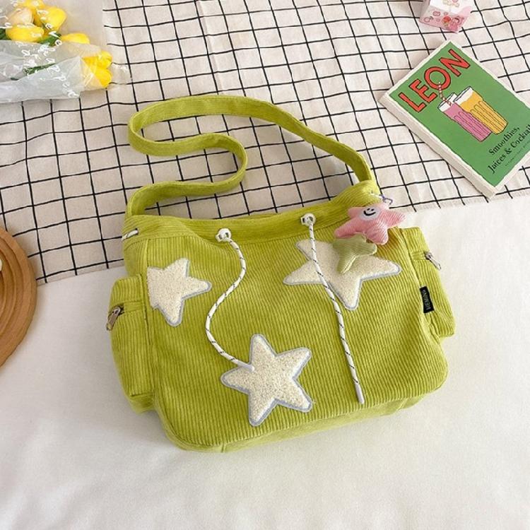 Convenient Corduroy Star Crossbody Bag with Pendant Perfect for Daily Outings