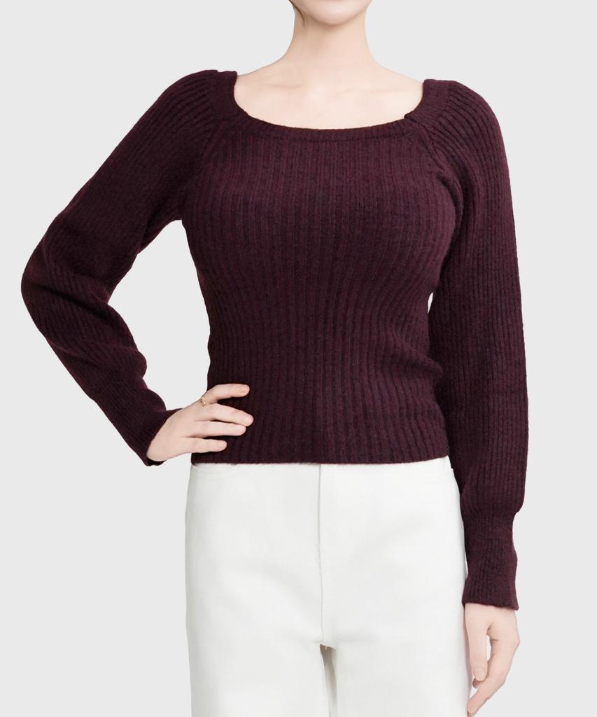 Keulleiseu Stephanie Ribbed Square Neck Puff Sleeve Knit_Ivory