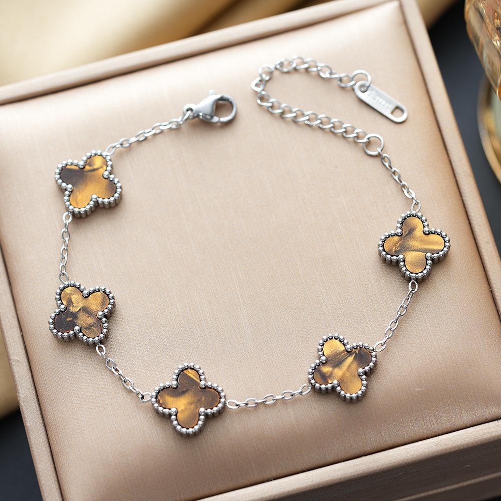 Colorful Lucky Four-leaf Clover Double-sided Bracelet Titanium Steel Non-fading Versatile Jewelry Ladies Bracelet