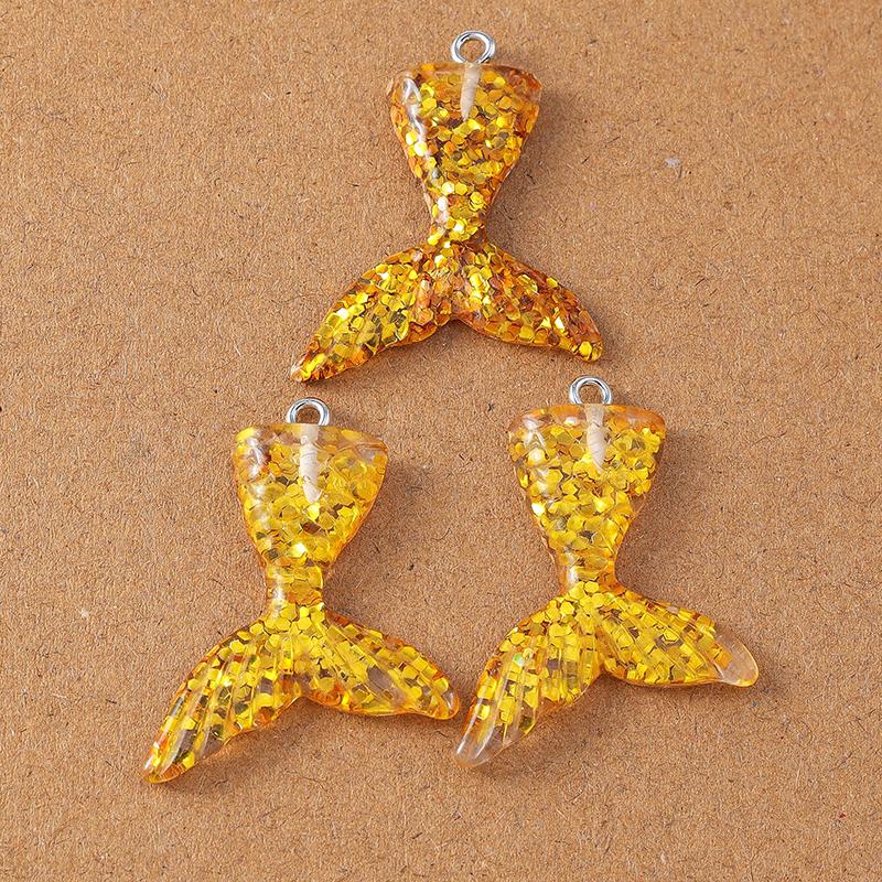 10pcs 36*23mm Resin Glittery Mermaid Tail Charms Pendants for Jewelry Making Necklace Earrings Bracelet DIY Accessories Supplies