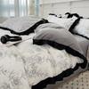 Washed Cotton Ruffle Bedding Set French Hepburn Style Floral Sets