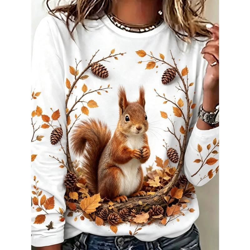 Women's Fashion Casual 3D Print Crew Neck Long Sleeve T-Shirt