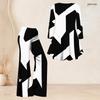 Women Plus Size V Neck Long Sleeve Printed Flared Top Flared Pants Two Piece Set