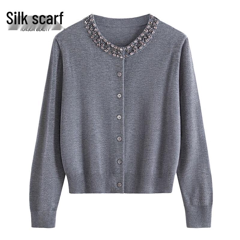 

Sibaishi Women s Beaded Knit Round Neck Cardigan S