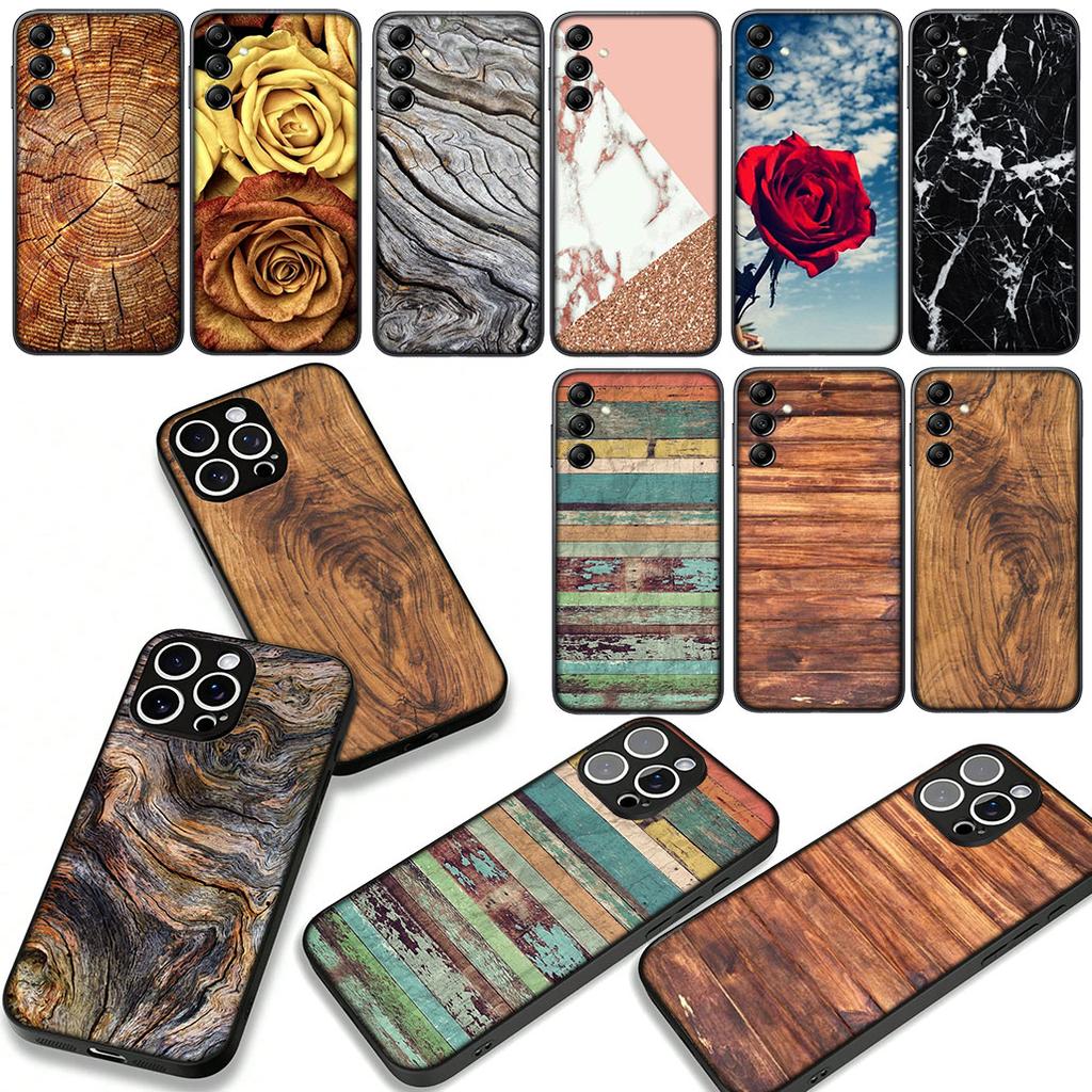 Rose Flower Marble Wood Case for Motorola Moto G54 G05 G24 G67 G55 G75 G85 G15 G57 G86 Power Edge 50 30 Ultra Fusion Neo Pro