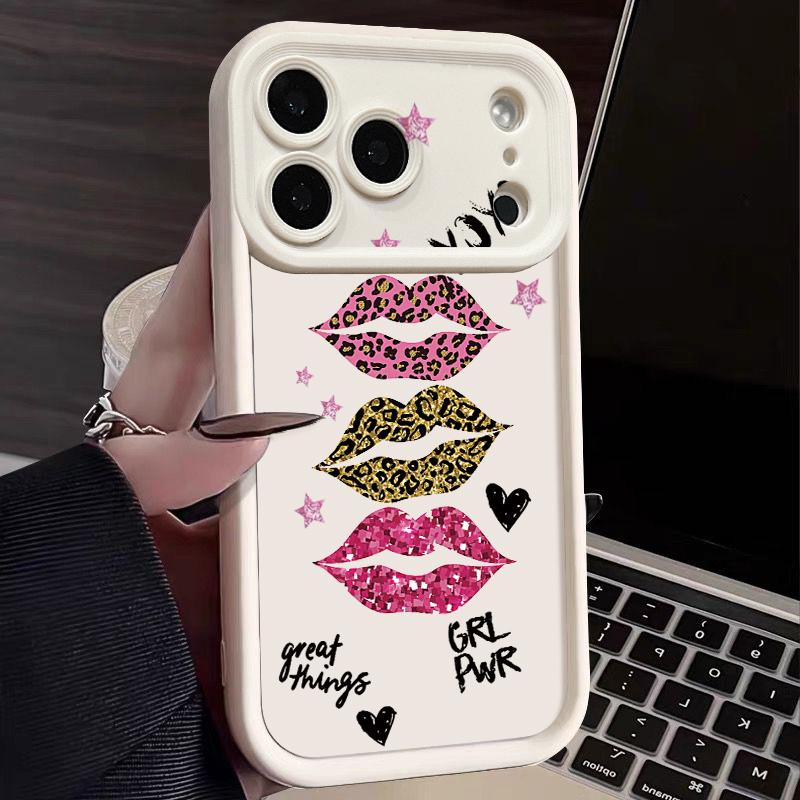 Shockproof Phone Case For iPhone 17 Pro Max Case iPhone 16 15 14 13 Pro Max 11 17e 16e Fashion Kiss Lips Print Soft Silicone Bumper Cover