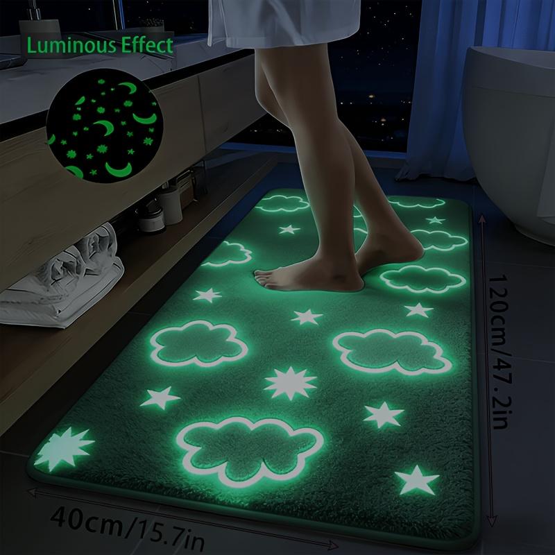 Leuchtet im Dunkeln Duschmatte Leuchtender Stern Mond Weicher Korallenfleece Badezimmer Rutschfester Teppich