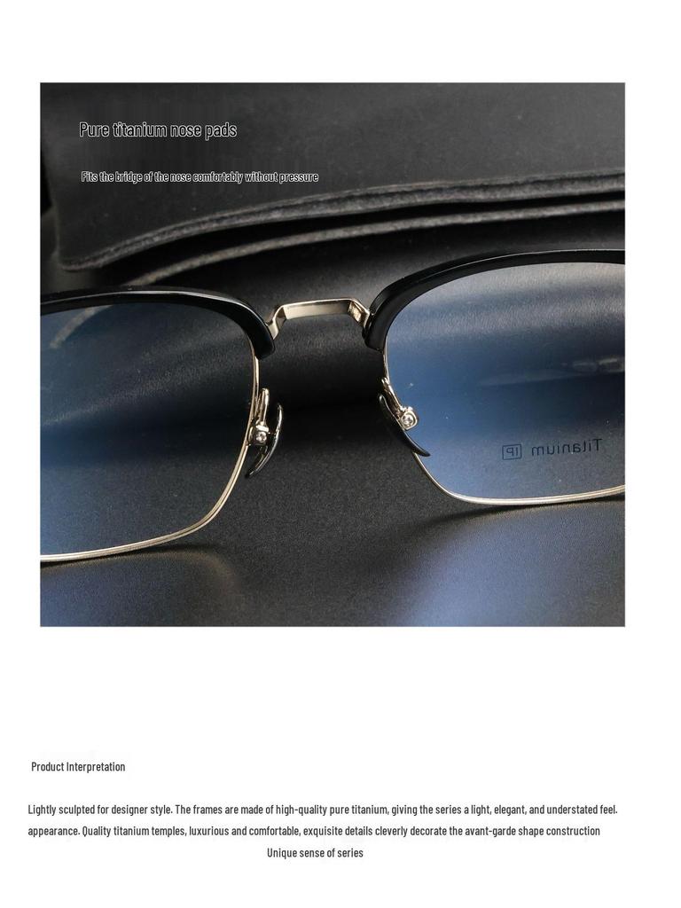 Men's PUNK Retro Titanium Eyebrow Half-Rim Glasses Frame, Large-Face Fit