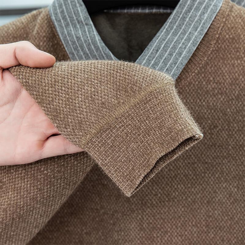 Lanweilong Men's Fake Two-Piece Shirt Collar Chenille Sweater