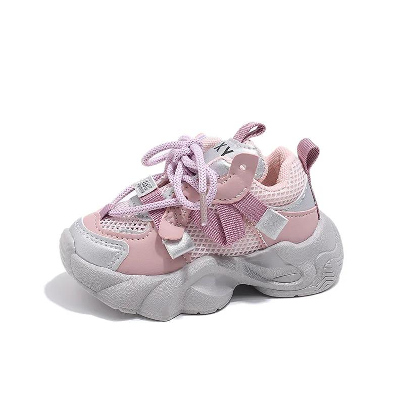Kids Casual Sneakers with Cross Straps 2024 New Girls' Fashion Mesh Sports Shoes Boys' Versatile Running Shoes Wear-resistant