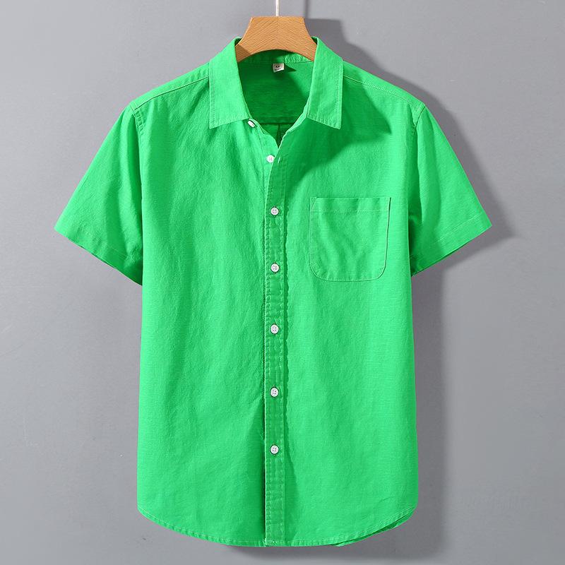 Cămăși Casual de Vară din Bumbac și In de Înaltă Calitate cu Mânecă Scurtă Culoare Solidă Subțire Respirabilă Bărbați