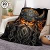 1pc Viking Warrior Throw Blanket - Dark To Orange-Ombre Flannel - Ultra-Soft All-Season Couch, Bed, Travel, Camping - Norse Deco
