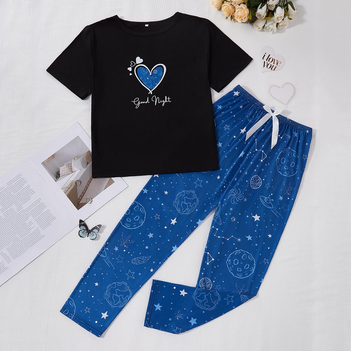 

Love starry sky printing short-sleeved trousers women s four-season comfortable loungewear set XS