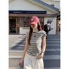 Retro Kontrast Streifen Rundhals Kurzarm Shirt Damen Sommer Neu Vielseitig Schlank Schulter Student Top Trend