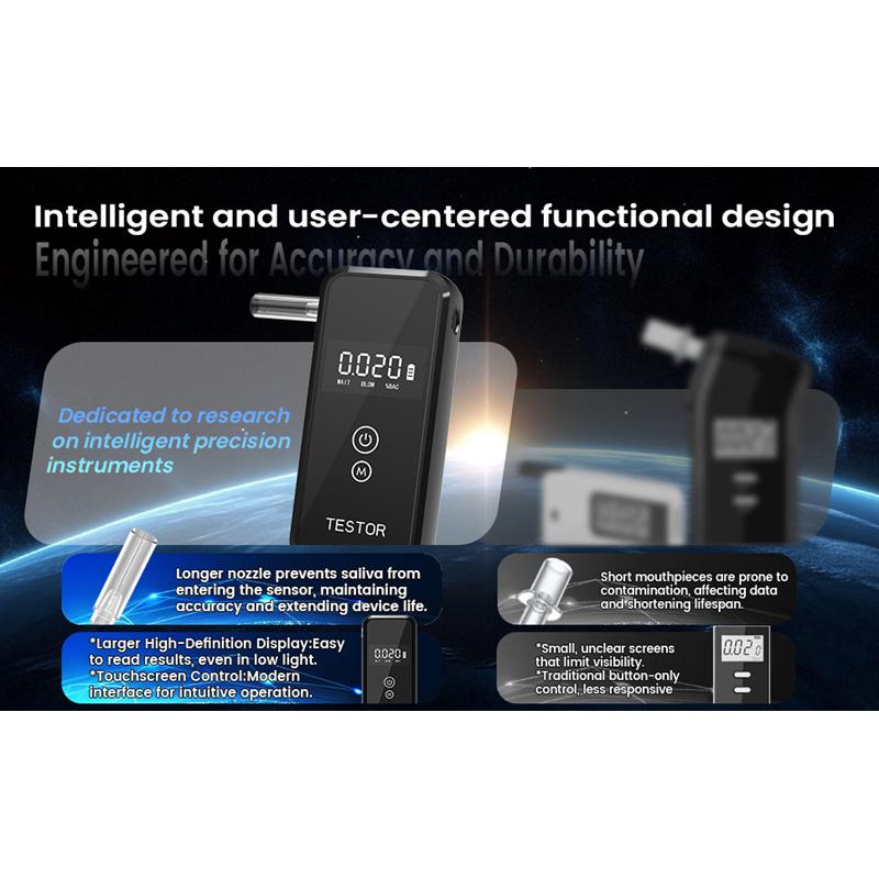Professional Breathalyzer Alcohol Tester with Digital Display 8 Reusable Mouthpieces for Home Car Use Accurate Portable 2025