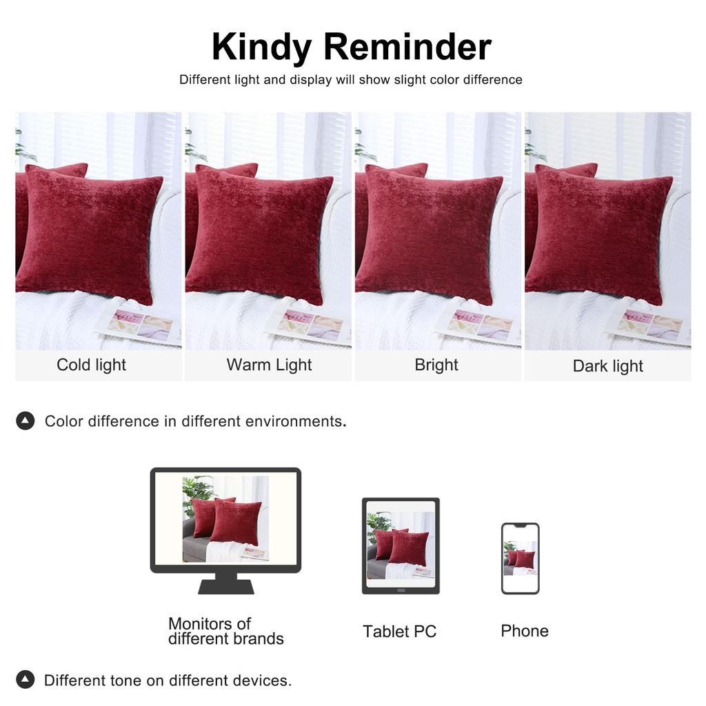 PiccoCasa Cushion Covers, Chenille, Set of 2, Water-Repellent, Scandinavian Style, Stylish, Hidden Zipper, Sofa Back Cover, Decorative Square Pillowca