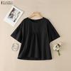 ZANZEA Damen Freizeit Rundhals Einfarbig Kurzarm Bluse