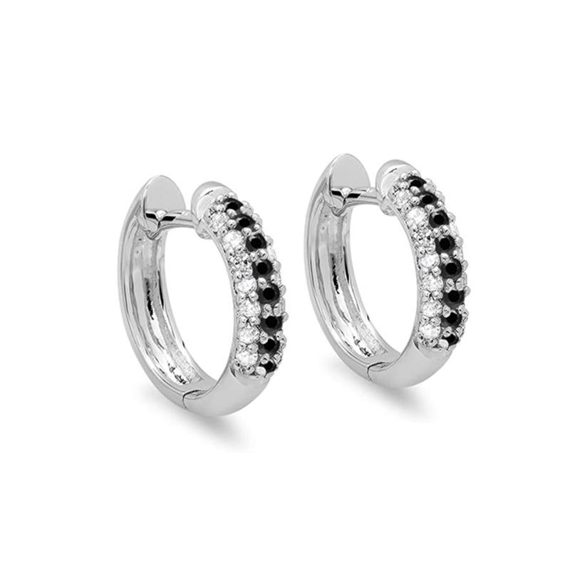 BLACK AWN Exquisite Small Round Hoop Earrings Black Stone Earrings for Women Hoop Earring Jewelry