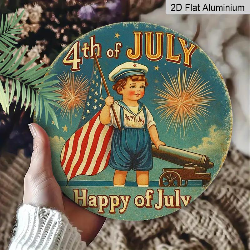 2D Flat 1pc, 8x8 in, Suitable for Independence Day Celebrations - Aluminum Metal Decorative Signs & Plaques, Perfect for Decorating for Home Cafes or
