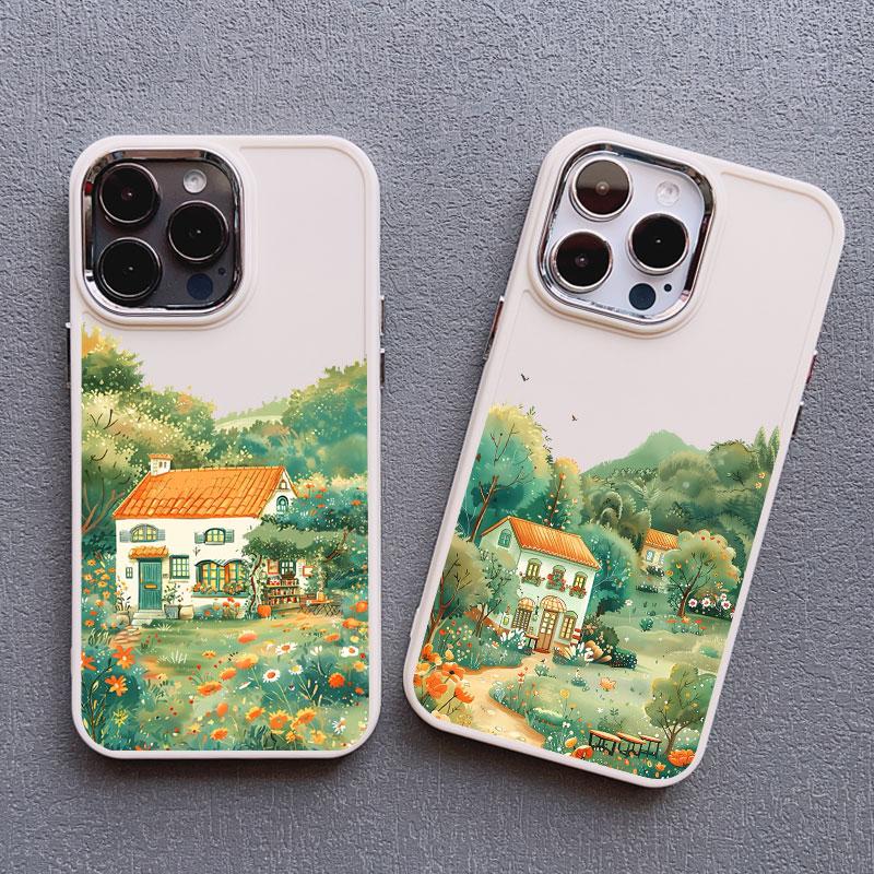 Rural Style Coffee Shop Silicone Phone Case For iPhone 13 14 15 11 Pro Max Plus 16 12 Pro Max Plus XR X XS 7 8 Plus White Covers