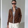Denim splicing fake two-piece lapel knitted cardigan European, American autumn and winter loose women's long-sleeved top