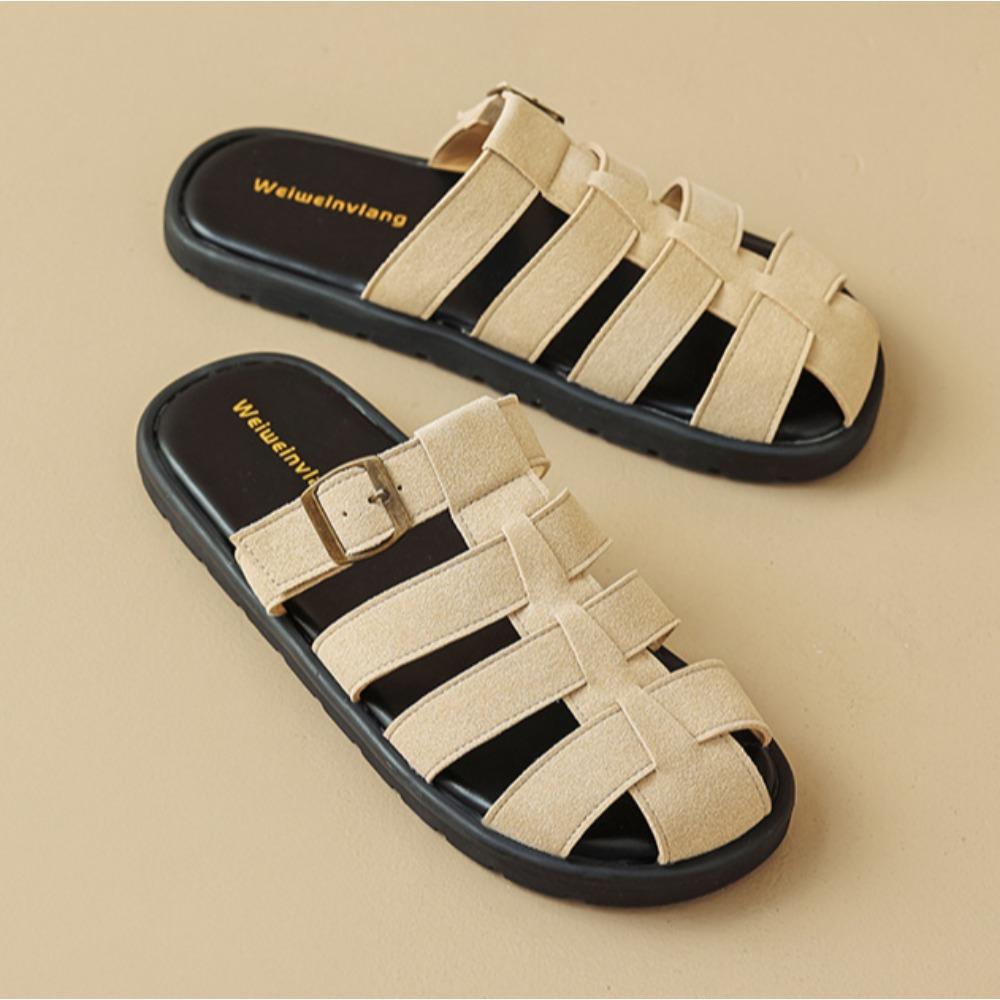 Fashion Slippers for Women 2025 Summer New Retro Style with Toe Caps Women's Woven Roman Sandals for Outdoor Wear Womens Cool Slippers