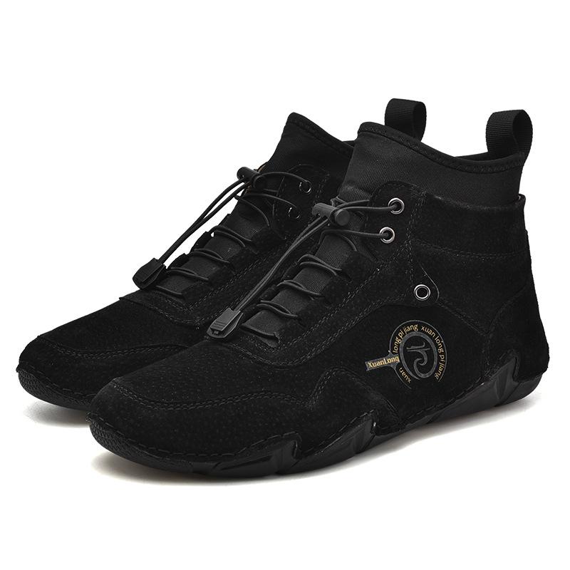 

Мужские высокие ботинки Martin из натуральной кожи — теплая хлопковая подкладка, большой размер, корейский стиль, идеально подходят для осени и зимы 48