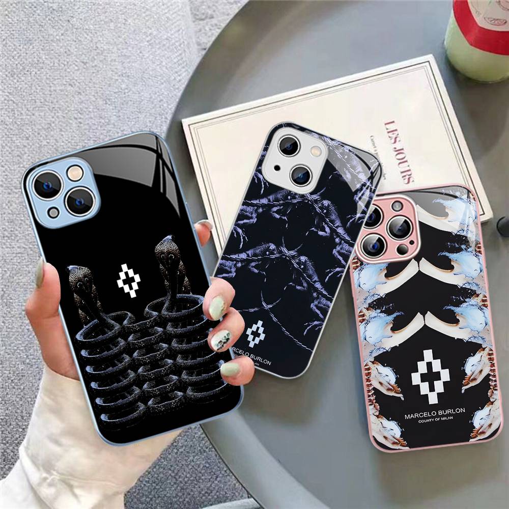 M-MARCELO B-BURLON For IPhone 14 13 12 Mini 11 Pro XS Max X XR 14 Plus Tempered Glass Cover
