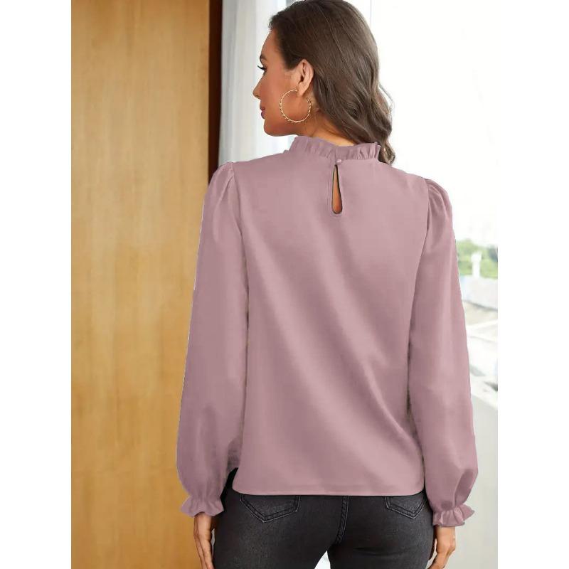 Women's Fashion Casual Spring Fall Solid Color Print Long Sleeve O-Neck Blouses & Shirts