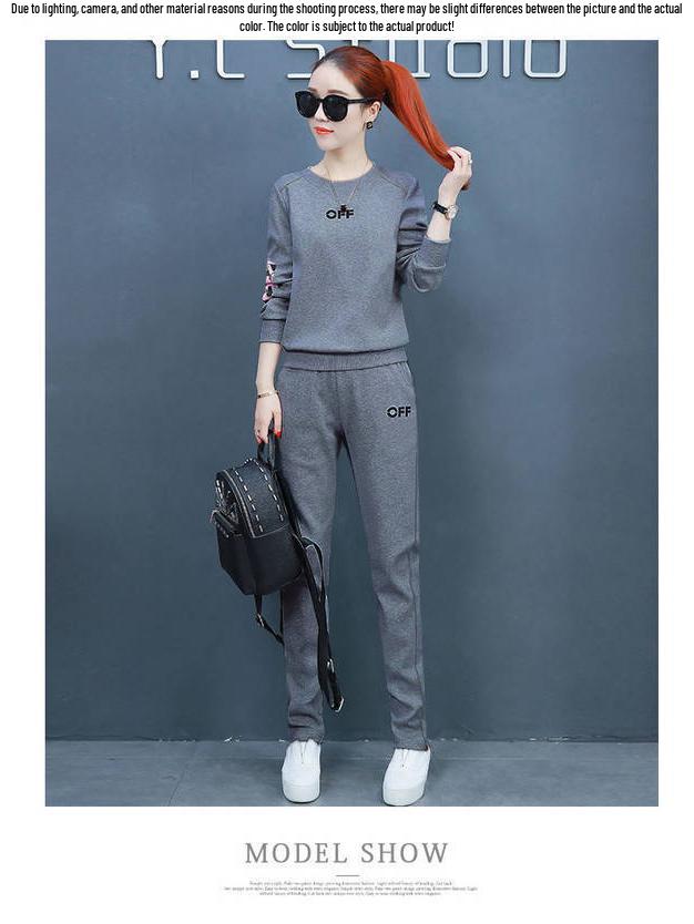 Trendy Spring/Summer 2025 Plus Size Women's Round Neck Sweatshirt & Long Pants Set