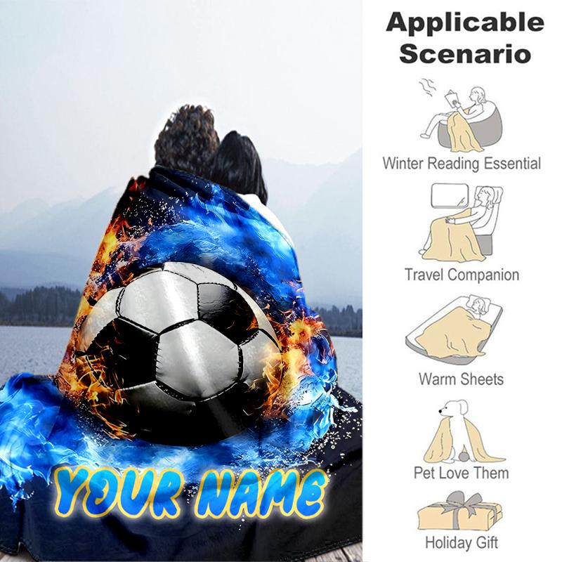 1PC Custom Name Soccer Ball" Flannel Blankets Patterns Throw Blanket All-Season Soft Gift for Couch, Bed, Camping Gifts