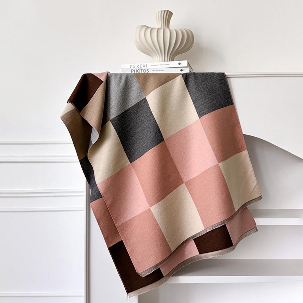 Winter Geometric Splicing Letters Versatile Simple Neck Protection Warm Scarves High Temperament Women Two-Sided Jacquard Shawl