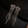 1 Pair Women Dangle Earrings Heart Rhinestone Jewelry All Match Tassels Stud Earrings